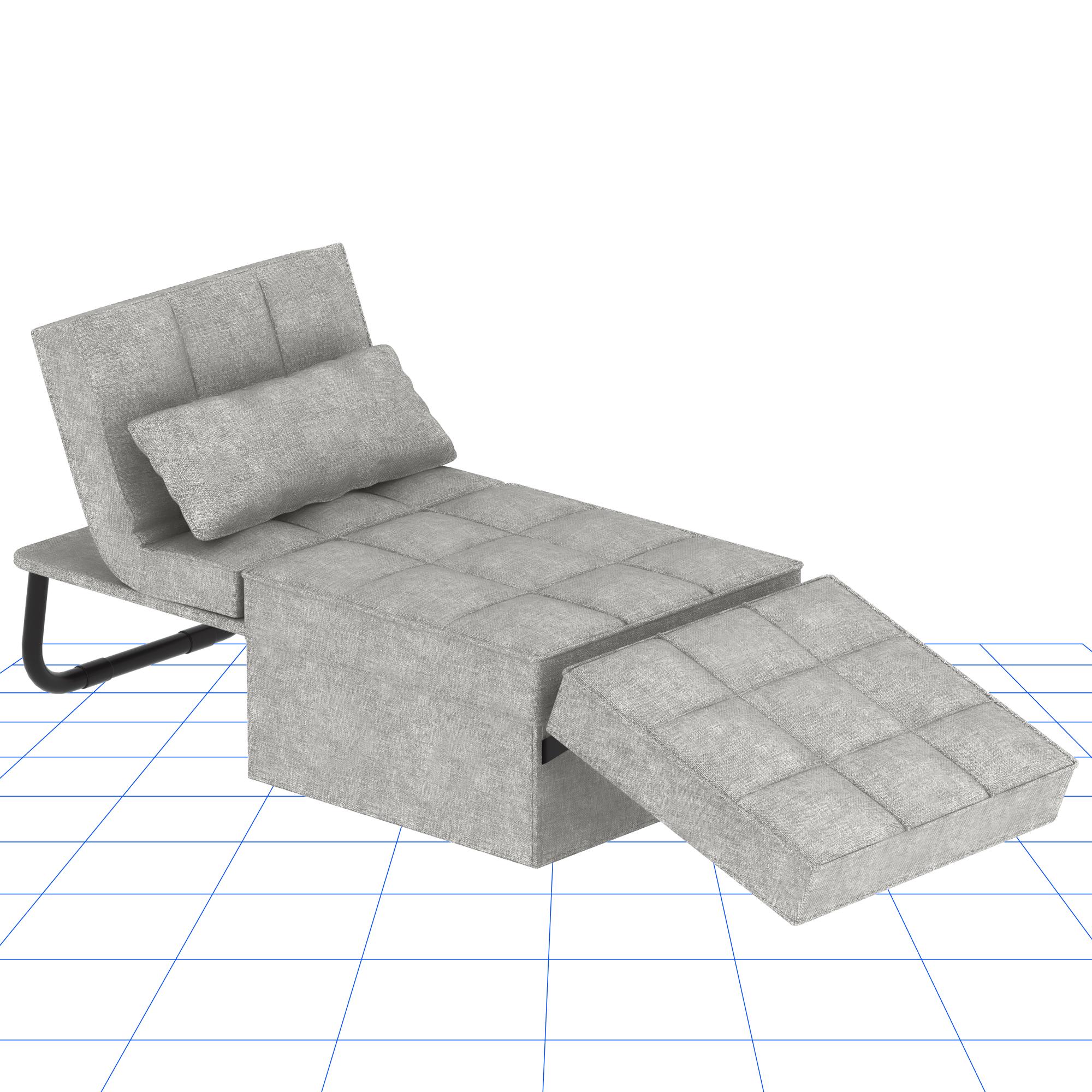 Sofá cama convertible con respaldo ajustable en 5 niveles, otomana tapizada multifuncional, sofá tapizado ajustable, muebles para sala de estar (gris, compatible con camas).